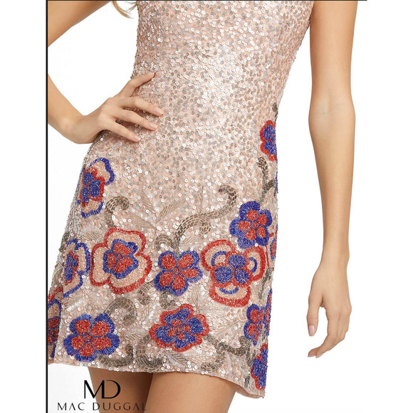 MAC DUGGAL Floral Sequin Cocktail Dress Style 5250 Size 4 - Picture 3 of 11